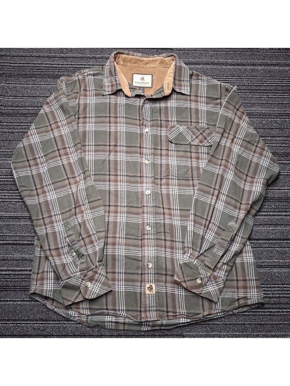 Legendary Whitetails Mens Large Plaid Flannel Shirt Corduroy Trim Button Up